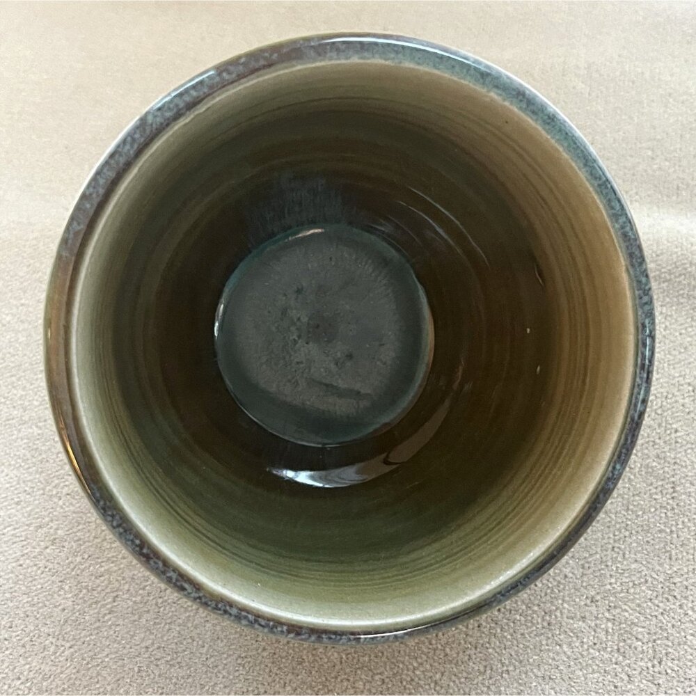 Wood Fired Hand Thrown Mimi Stadler Olive Green Blue Small Rice or Tea Bowl